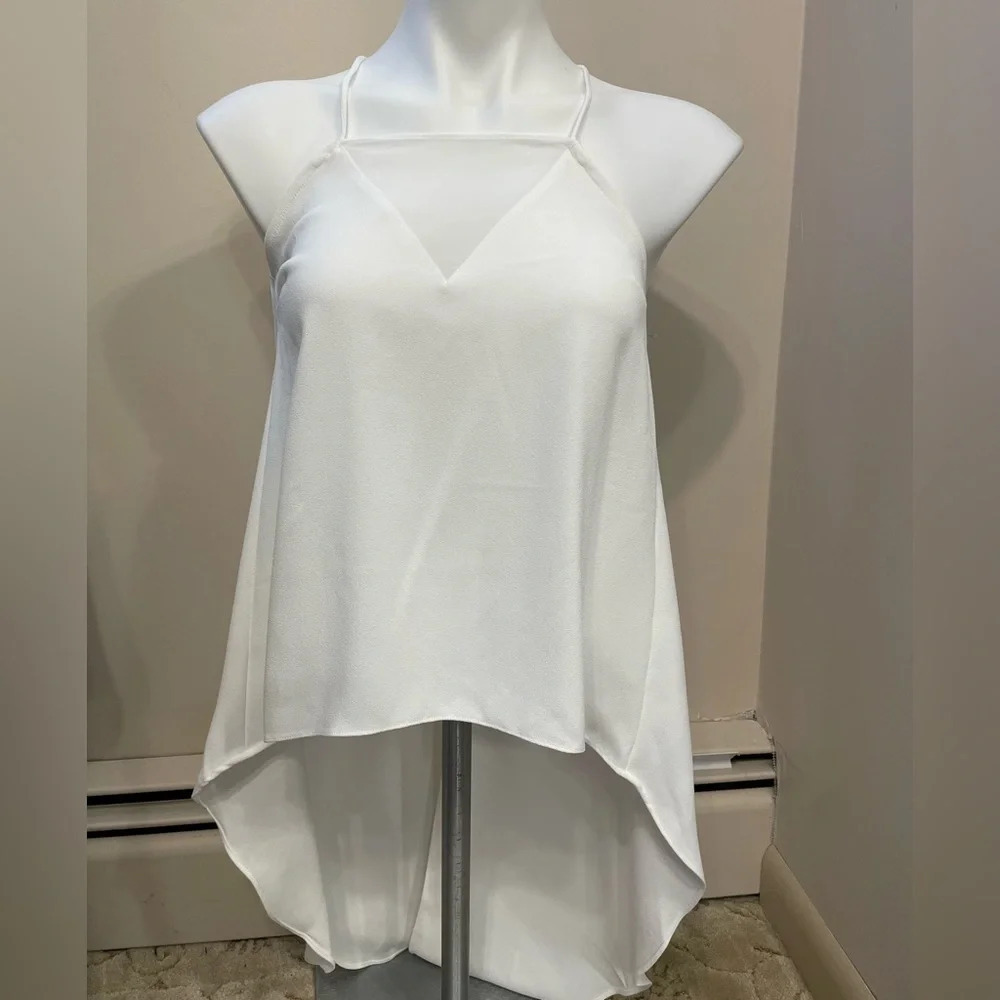 After Market | Women’s White Lightweight Cross Back Strappy Split Tank XS Hi-lo